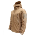 Giacca tattica softshell con cappuccio marrone coyote con tasche multiple e zip esterne - S / Cachi
