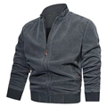 Giacca bomber da uomo in cotone grigio scuro con finiture a coste e dettaglio in pelle - L / Grigio Militare