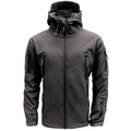 Dark grey tactical shark skin softshell jacket with multi-pocket hooded design - S / Gray