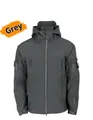 Detail van donkergrijze tactische softshell jas met ritsen en capuchon - S / Grijs