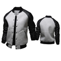Veste de baseball pour homme avec corps gris et manches en similicuir noir et bords-côtes - S / Gris clair