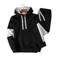 Men's casual black hooded tracksuit with white contrast side stripes and lettering - S / Top And Bottom / Black Type 2
