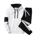 Men's casual tracksuit set featuring a white hooded sweatshirt and black trousers - S / White Type 1
