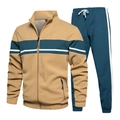 Conjunto de chándal para hombre bicolor marrón y verde azulado con textura de gofre - S / Caqui