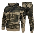 Herren Sport-Trainingsanzug Set mit Wald-Camouflage-Muster und Kapuzendesign - S / Khaki