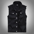Gilet di jeans nero da uomo con bordi a taglio vivo senza maniche e stile casual - M / Nero