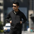 Men's black tactical softshell jacket with hood, sleeve pockets and fleece lining - S / Black (Thin)