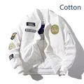 White MA1 pilot jacket with embroidered military patches and quilted cotton lining - S / White Padded Style