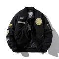 Black MA1 pilot jacket with military embroidery patches and warm quilted lining - S / Black Cotton Style