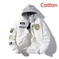 White MA1 flight bomber jacket with embroidered US Air Force patches and a grey hood - S / White Padded Hooded Style