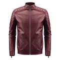 Classic men's burgundy faux leather bomber jacket with quilted shoulders and biker style - M / Red