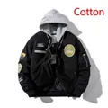 Black MA1 pilot bomber jacket with grey hood and military embroidery patches - S / Black Cotton Style with Hat