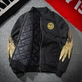 Black MA-1 bomber jacket with gold wing embroidery and quilted lining design - S / Black Padded