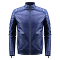 Chaqueta bomber de cuero azul oscuro para hombre con hombros acolchados y cuello alto - M / Azul oscuro