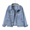 Classic loose-fit light blue washed denim jacket for women with dual chest pockets - S / Blue