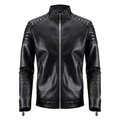 Chaqueta bomber de cuero PU para hombre con hombros acolchados y cremalleras metálicas - M / Negro