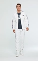 Wit heren sportpak met ritsjas en broek met rode en blauwe zijstrepen voor een sportieve look - S (EU-maat) / Wit