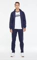 Tuta da uomo blu navy con giacca con zip, pantaloni a righe e maglietta con logo - S (Taglia UE) / Blu