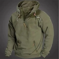 Herren Hoodie in Olivgrün mit Halbreißverschluss und Akzenten aus Lederkordel - S / Grün
