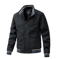 Men's black lightweight slim fit bomber jacket with striped ribbed collar and cuffs - L / Black