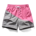 Men's quick-dry beach shorts with pink and gray patchwork design and white drawstring waist - M / Pink and Grey Splicing