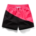 Men's quick-dry swim trunks in neon red and black contrast splice with drawstring - M / Red and Black Splicing
