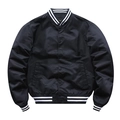 Classic black varsity jacket with white striped ribbed collar and snap button closure - Black (Standard)