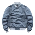 Classic blue varsity bomber jacket with white striped ribbing and snap button closure - Haze Blue (Regular)