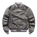 Men's dark gray baseball jacket with striped ribbed trims and classic button closure - Grey (Standard)