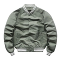 Sage green bomber jacket with ribbed collar and snap button closure for men and women - Light Green (Regular)