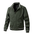 Men's slim fit dark green bomber jacket with striped ribbed collar and zipper - L / Army Green