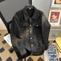 Streetwear oversized denim jack met zebraprint, klepzakken en zilverkleurige knopen - M / Zwart
