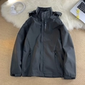 Giacca funzionale nera uomo stile techwear americano con cappuccio e stampa Explore - S / Grigio