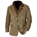 Detail view of vintage olive green jacket with faux leather trim and contrast collar - S / Tops / Standard Edition / Khaki