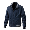 Slim fit dark blue men's stand collar jacket with sporty striped ribbed cuffs and hem - L / Dark Blue