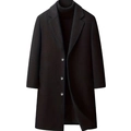 Elegant men's black long wool trench coat with notched lapels and button closure - XS / Black
