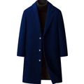 Classic navy blue wool trench coat for men with a lapel collar and single-breasted buttons - XS / Navy Blue