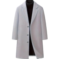 Classic men's long wool blend coat in light grey-blue with a stylish notched lapel - XS / Light Gray