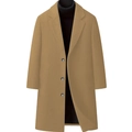 Elegant men's long khaki wool coat with classic lapel collar and single-breasted buttons - XS / Khaki