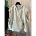 Men's hooded utility vest in ivory white with unique diagonal zipper and large cargo pocket - M / 0699 Asymmetrical Zipper-Apricot