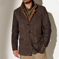 Men's retro dark brown suede jacket with leather trim and button-down casual style - S / Coffee