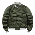 Unisex army green varsity bomber jacket with classic ribbed cuffs and snap buttons - Army Green (Regular)