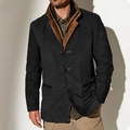 Men's retro navy blue suede jacket with brown leather contrast collar and zip pockets - S / Black