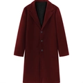 Classic burgundy men's business wool coat with notch lapel and single-breasted three buttons - XS / Brown
