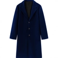 Men's royal blue wool blend trench coat with notch lapels and three-button closure - XS / Navy Blue
