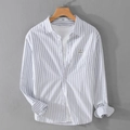 Camicia casual da uomo a righe bianche e blu in cotone con taschino sul petto e colletto - M / Bianco