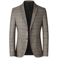 Men's slim pinstripe blazer in brown-grey with two-button closure and notch lapels - S (US Size) / Yellow