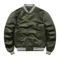 Dark green baseball flight jacket with thickened cotton lining and ribbed striped trim - Army Green (Padded)
