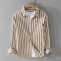 Striped long sleeve shirt for men in brown and white with textured bubble fabric - M / Brown