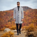 Manteau classique en laine gris clair pour homme, coupe ajustée avec revers à encoche - XS / Gris clair